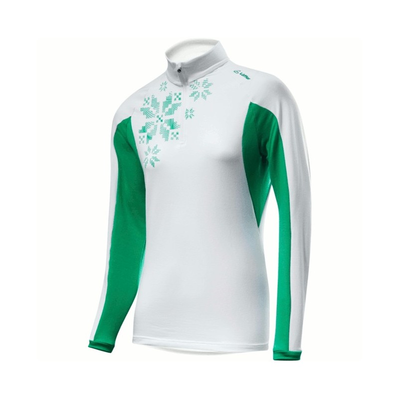 Löffler Women's Transtex sweater Snowflakes white-emerald Löffler Women's Transtex sweater Snowflakes white-emerald