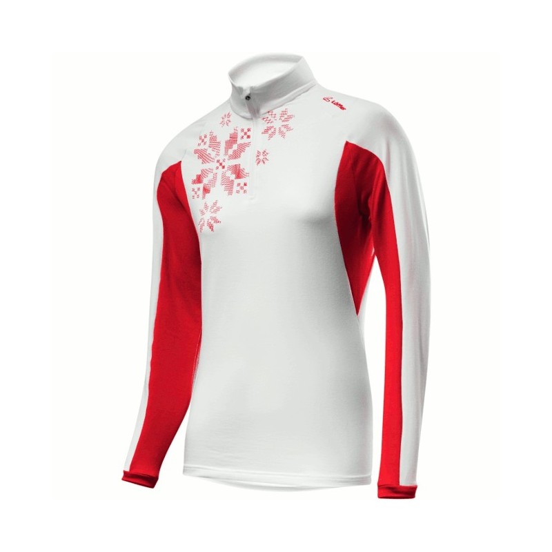 Löffler Women's Transtex sweater Snowflakes white-strawberry Löffler Women's Transtex sweater Snowflakes white-strawberry