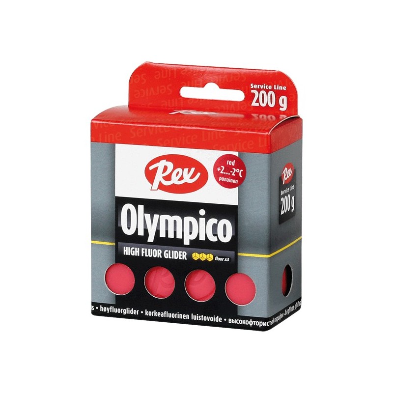 HF glide wax Rex Olympico Red +2°C...-2°C 200g HF glide wax Rex Olympico Red +2°C...-2°C 200g