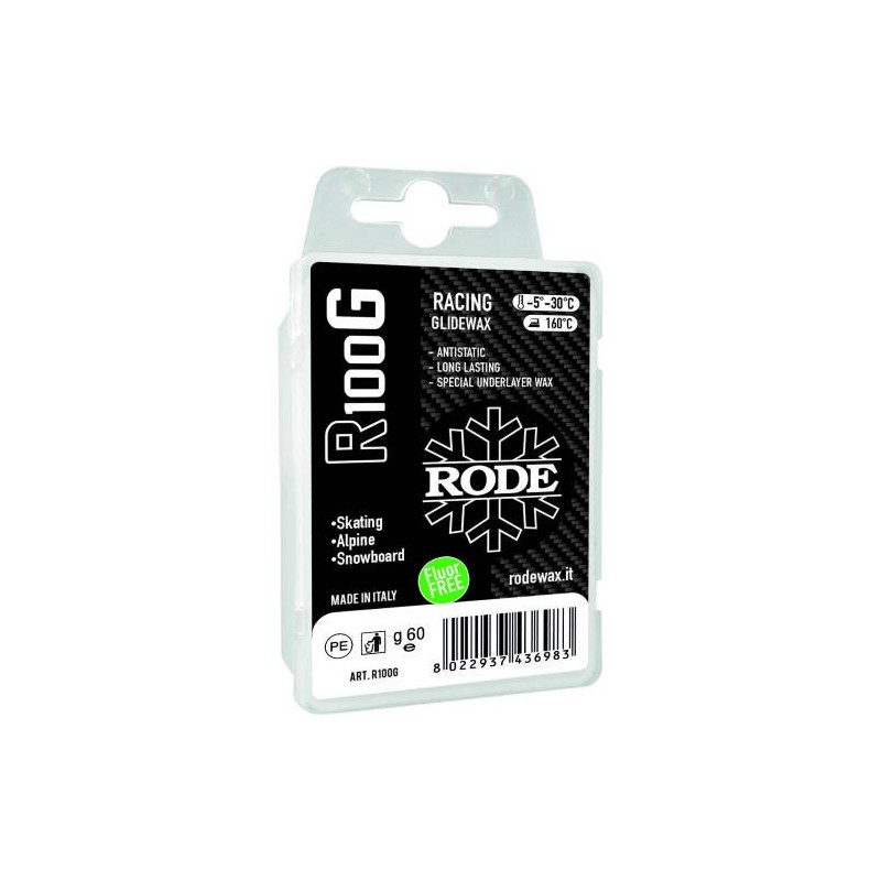 Fluor-free glide wax RODE R100G Graphite -5°C...-30°C 60/180g Fluor-free glide wax RODE R100G Graphite -5°C...-30°C 60/180g